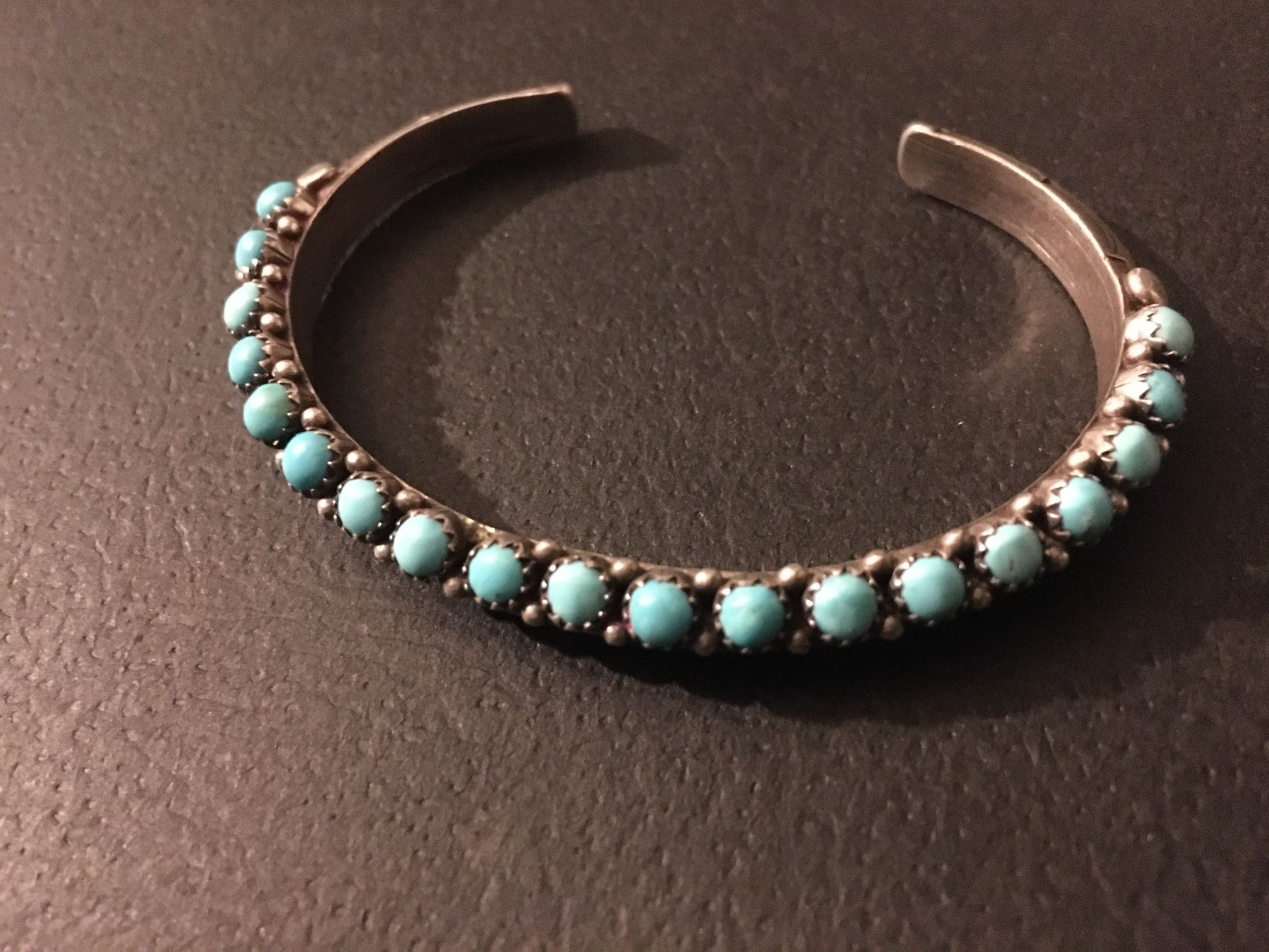 Antique Vintage “Snake Eye” Turquoise & Sterling Silver Zuni Bracelet “LM “ Sterling Markings