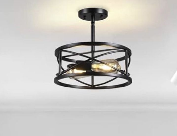 Farmhouse Semi Flush Mount Ceiling Light, D11.8 Inches Black