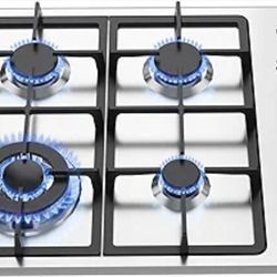 4 Burner Gas Cooktop, 24 Inch LPG/NG Dual Fuel Built-in Propane Stove Top, Stainless Steel Electronic Ignition Gas Hob for Apartment, Outdoor, RVs