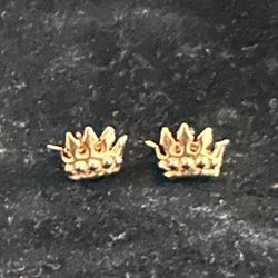 14K Solid Plain Gold Crown Shape Minimalist Vintage Style Studs Earrings