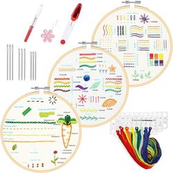 Embroidery Kit for Beginners Beginner Embroidery Stitch Practice Kit Include Embroidery Cloth with Pattern Instructions Embroidery Hoops Threads and T