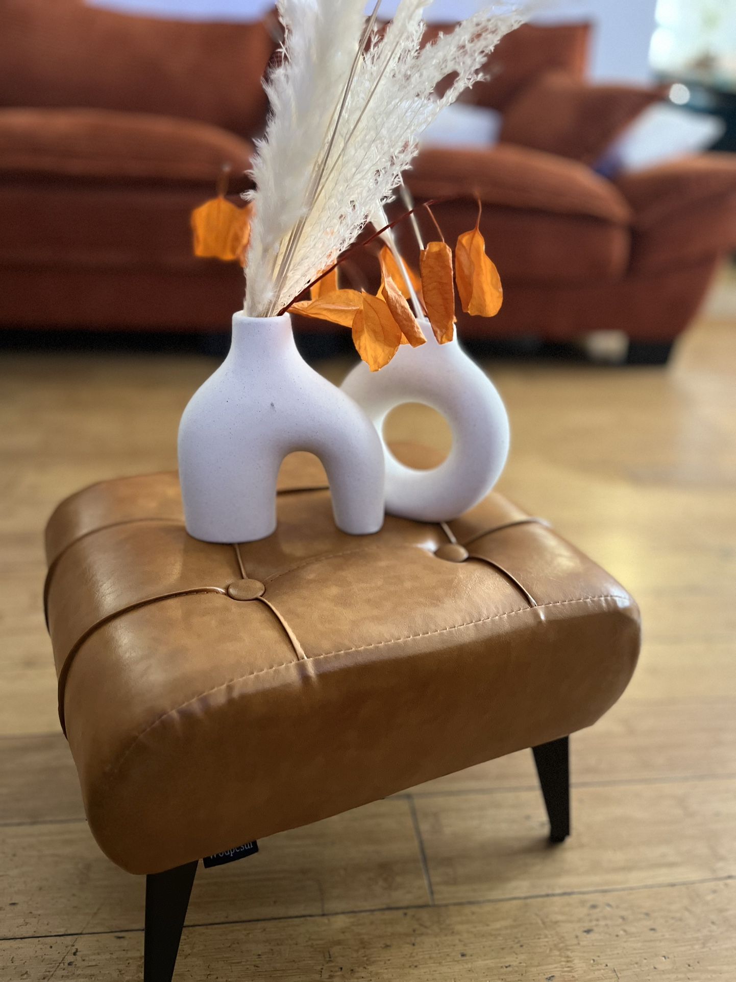 Brown Leather Ottoman 