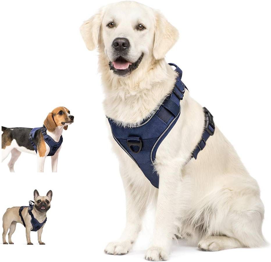 new Dog Harness, No Pull Pet Harness No-Choke with 2 Metal Rings 3 Buckles Reflective Adjustable Soft Padded Pet Vest with Easy Control Handle for Sma