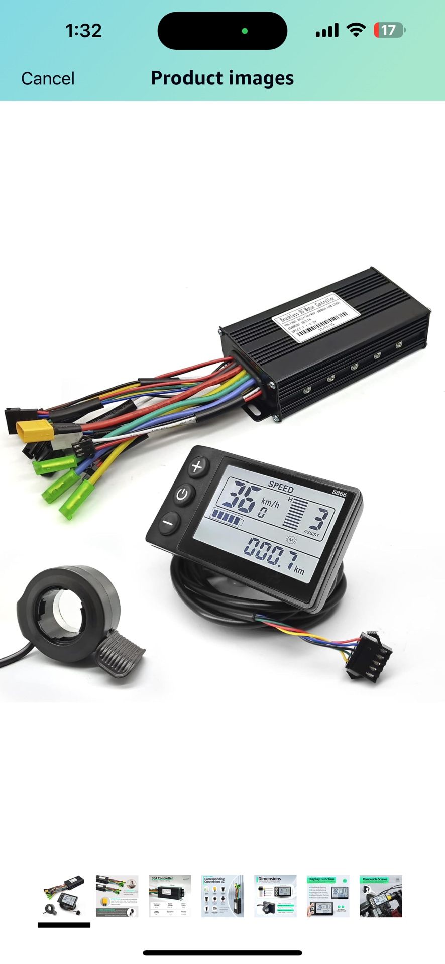 EBike Conversion Kit 1000W, 36V/48V 30A Brushless Controller Mini LCD S866 Display for Electric Bicycle Scooter Mountain Bike Parts