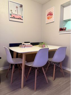 White Dining Table with 4 Chairs - Full Set
