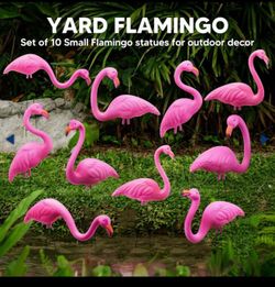 JOYIN 10 Pack Small Yard Flamingos Ornament Stakes, 3-10 Inch