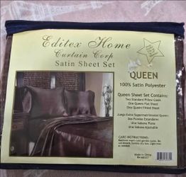 💥Sale!! New! EDITEX Satin Silky Sheets Bedding Queen Size Blue Deep Pockets Linen brown(reseda ca)
