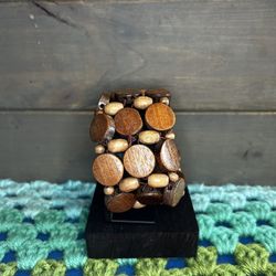 Wooden Disc Beaded Stretch Bracelet