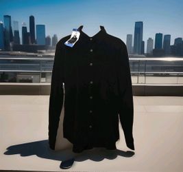 JACH'S GIRLFRIEND Womens Long-sleeve Mini-Corduroy Button-Up Shirt Black Size L