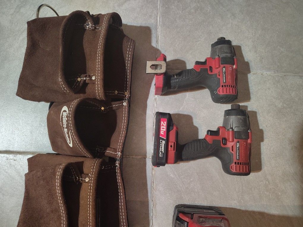 Both Drills $55.00 Milwaukee Light $30 Tool Belt $20.
