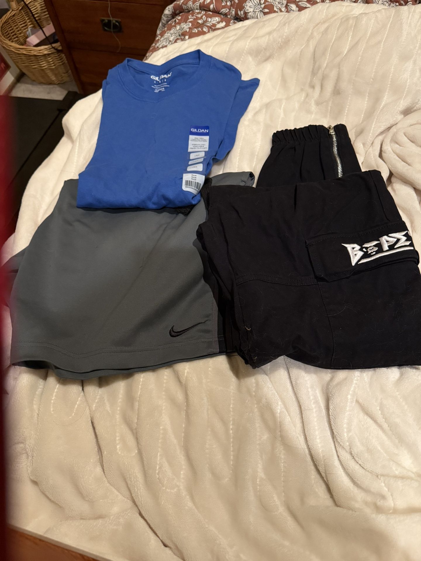 Men’s Large Nike Shorts, New T shirt, Bape Pants