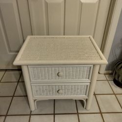 (2-Drawer) White Wicker Nightstand End Table