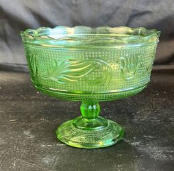 Vintage E O Brody Co Pressed Glass Candy Dish Emerald Green