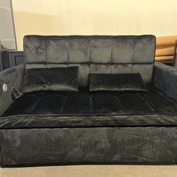 3 in 1 Convertible Sleeper Sofa Bed, 54'' Full Size, Velvet Pull Out Futon Couch,Recliner with Reclining Backrest, 2 Pillows, Small Loveseat, Lounge C