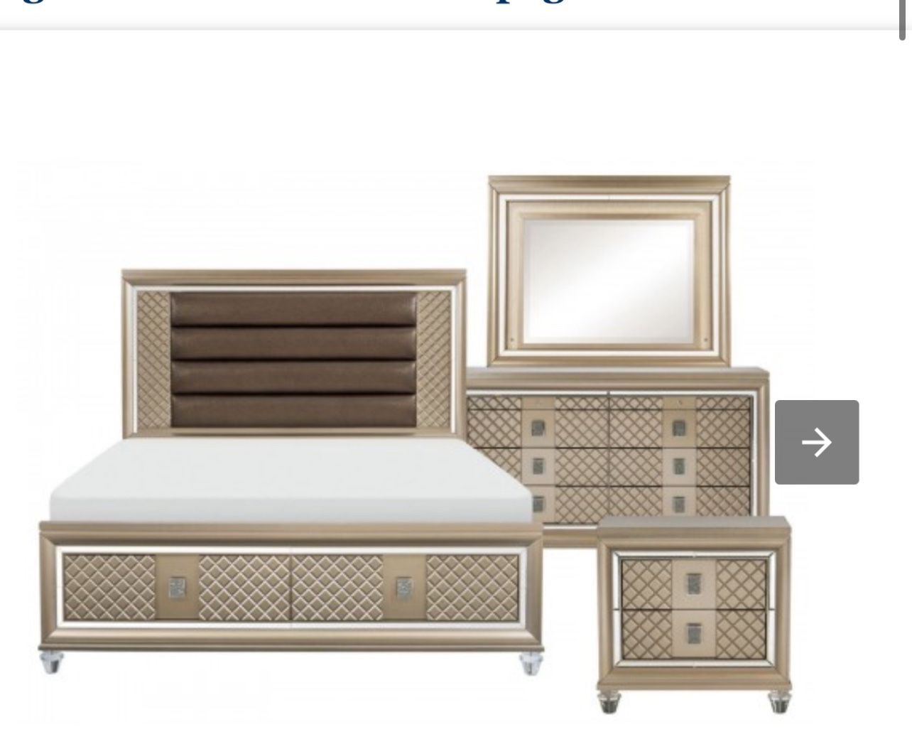Glorious Style Champagne Metallic Finish 3pc Bedroom Set Est-King Storage Bed, Nightstand, Dresser,