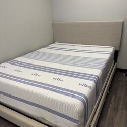 Grey Upholster Queen Bed Frame