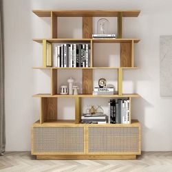 🟢 5-Tier Natural Wood Bookshelf