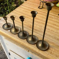 5 Brass Candle Holders 