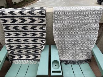 Set of 2 Off-White & Black Woven Cotton Boho Rugs Approx. 27” x 48” or 2ft 3in x 4 ft
