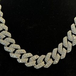 20mm 22” Silver VVs Moissanite Double Layered Cuban Chain