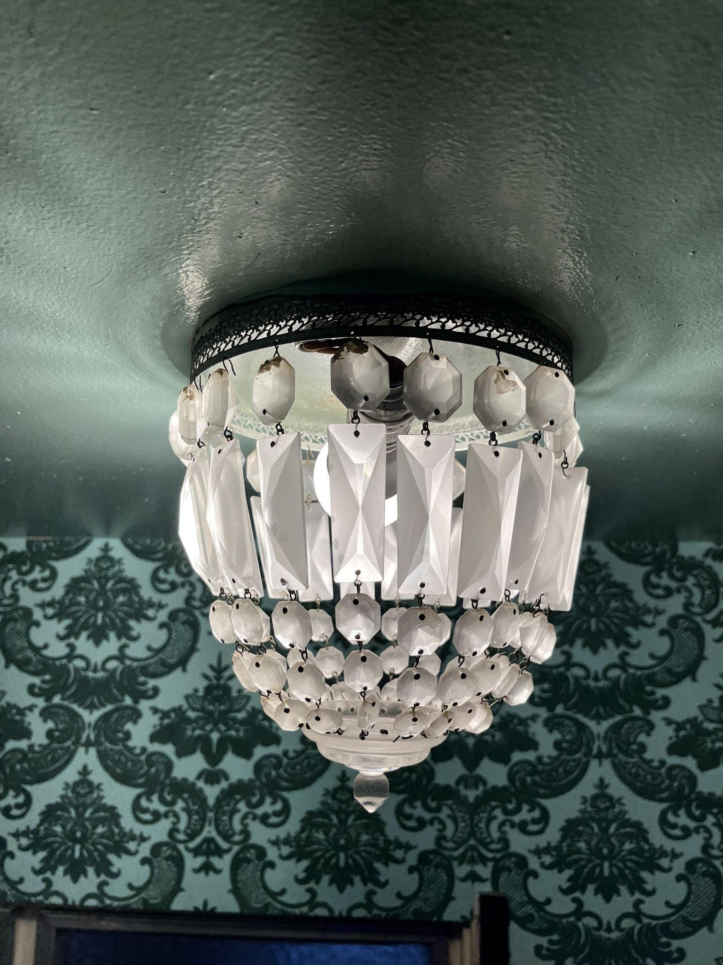Vintage 1920’s French Empire Cut Crystal Flush Mount Pendant/chandelier
