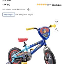 Paw patrol chase kids bike for boys, 12-in wheels, Ages 2-4 Blue