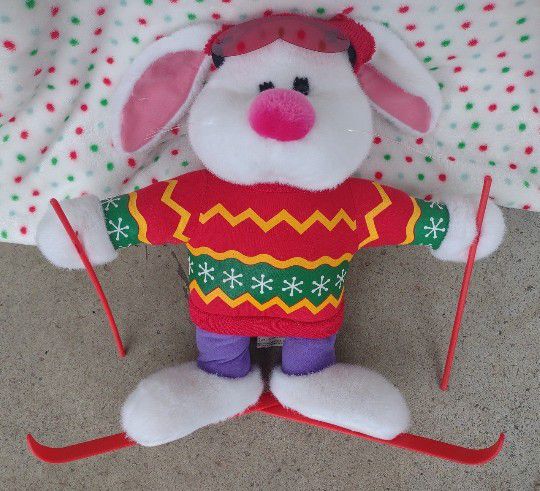 Bunny Rabbit Christmas Winter Sweater Skis Skiing Plush Stuffed Applause 12”