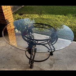 Beautiful Wrought Iron & Glass Table Set  48” With 2 upholstered chairs