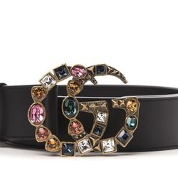 Calfskin Crystal Double G 40mm Belt 70-28 Black Multicolor