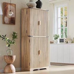 ACCOHOHO Fluted Pantry Cabinet, 72" Tall Modern Storage Cabinet with 4 Doors, Organizer, Drawer and Adjustable Shelves, Wood Cupboard for Kitchen, Din