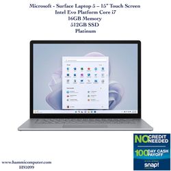 Microsoft Surface Laptop 5, 15”, Intel Evo Platform Core i7, 16GB - 512GB "H91099"