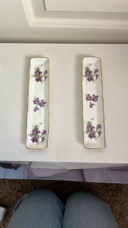Vintage Hammersley Bone China Purple Violets Pen Jewelry Tidbit tray England