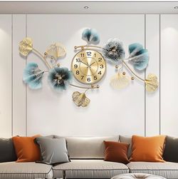 Wall Clocks for Living Room Decor,Large Wall Clock,3D Creative Metal Ginkgo Leaf Design,with Silent Movement Wall Clocks for Home Wall Decor Clock