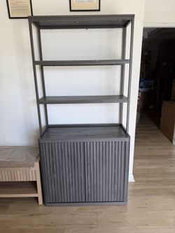 71”" Tall Book Shelf with Doors 5 Tier Bookshelf Bookcase,Storage Mid Century Modern Bookshelves Large Fluted Shelves Metal Book Cases for Bed