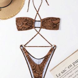 Snakeskin Print One Piece Bikini 