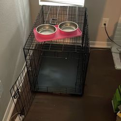 DOG CAGE AND BOWL
