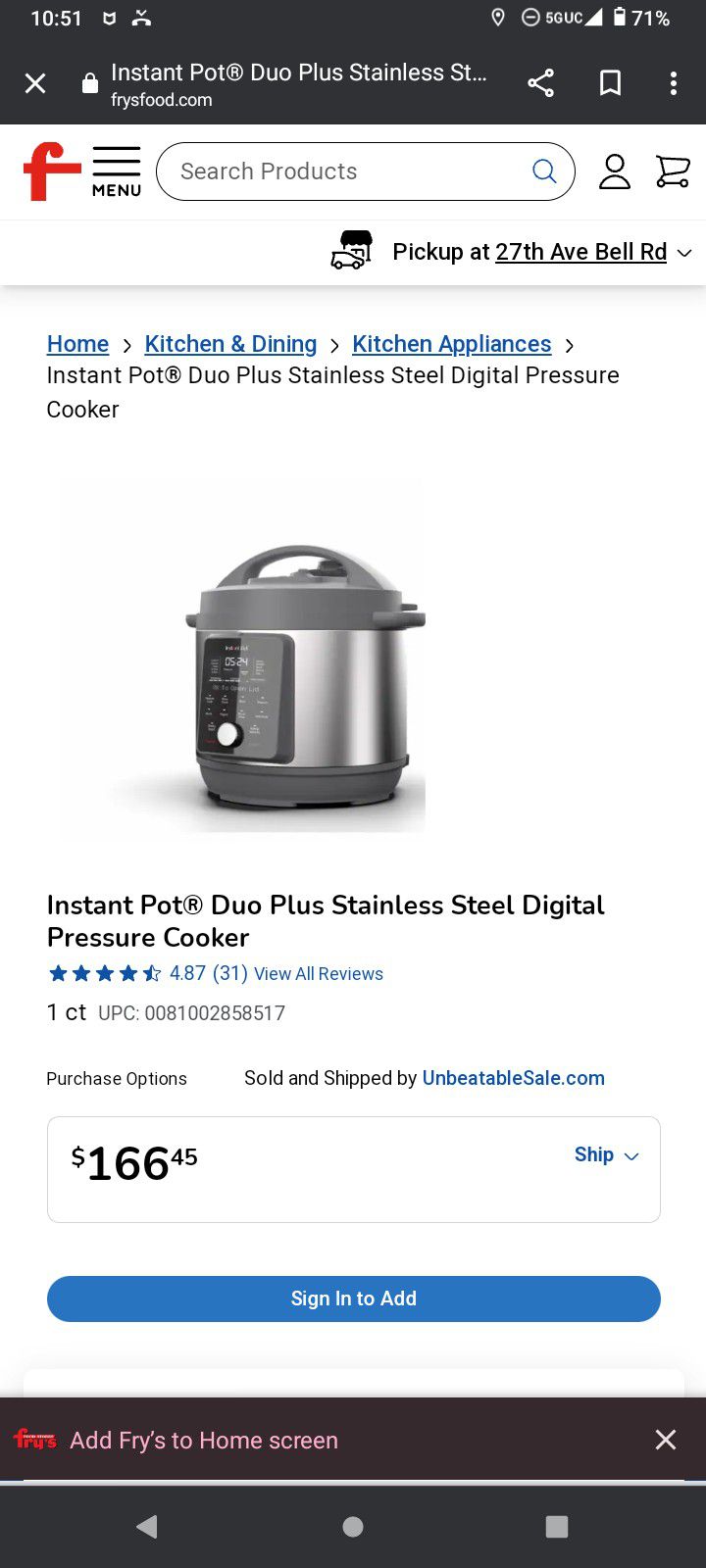 Newest Model Instant Pot Duo Plus Digital Pressure Cooker With Whisper-Quiet Steam Release 