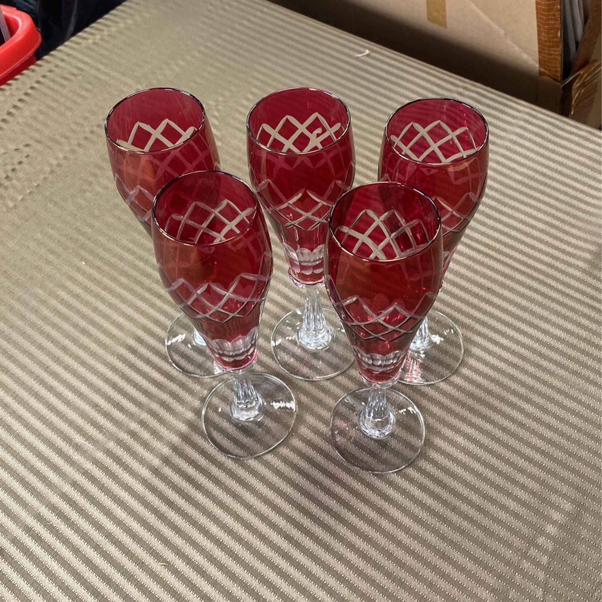 Vintage Crystal Cordial Glasses Cranberry Red Murano 1970 Set Of 5 Glasses