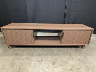 Mid-Century Modern Wood Media Console with Slatted Doors