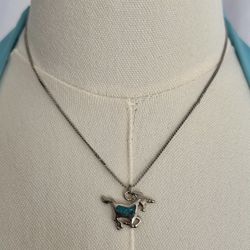 Vintage Y2K Turquoise Stone Running Unicorn Statement Dainty Necklace