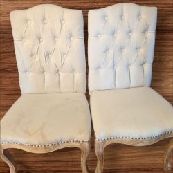 2 linen tufted chairs 
