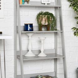 55 in. Gray Wood 4-shelf Ladder Bookcase with Open Back