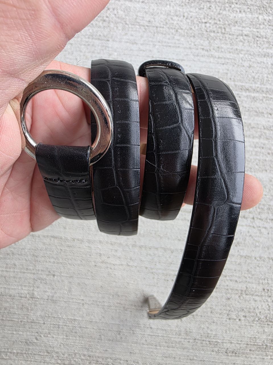 Talbots Women’s Black Croc-Embossed Leather Ring Belt M/L Made in Italy 38”