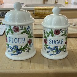 Vintage NS Gustin Co. Hand Painted Canisters