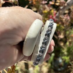 Blue Diamond X link bracelet in rhodium over silver