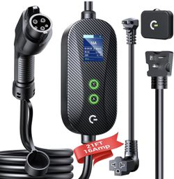 Level 1&2 EV Charger, 16A Adjustable Current & Timer, 21FT Cable, For J1772 Portable Charger, NEMA 6-20 & 5-15 Plug, 8/10/12/16A Adjustable Current
