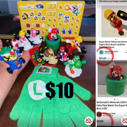 $10 For All Bundle of Super Mario Karts,gloves one size fit a kids & figurines