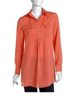 Isaac Mizrahi Flap-Pocket Tunic Top Long Sleeve Blouse Size 10