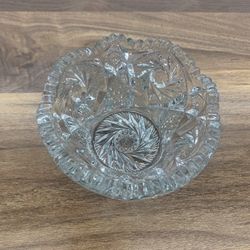 Vintage clear, cut glass bowl Pinwheel Design With Saw Tooth Cut Edge