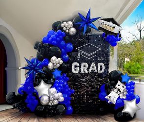 Blue/Silver/Black Grad Party Balloon Arch kit